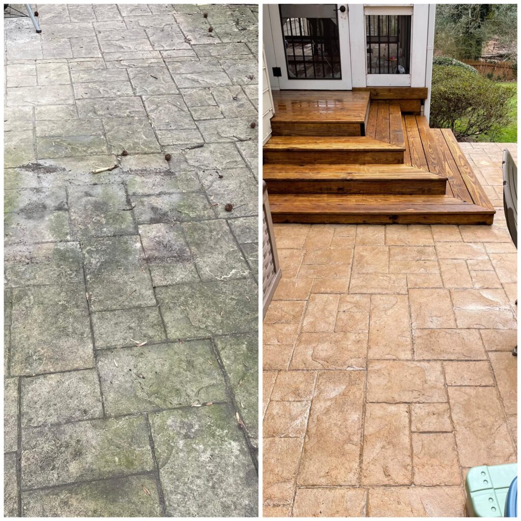 Before and After patio cleaned professionally