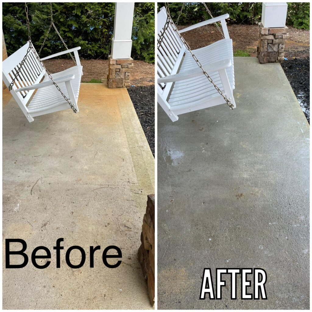 Before and After porch cleaning with power washer